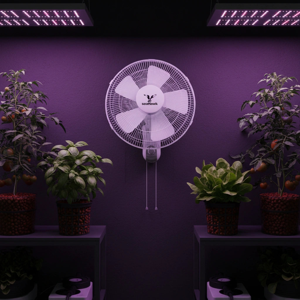 Sea-Hawk 16" Oscillating Wall Mount Fan | 400mm 50W | Grow Room Air Circulation
